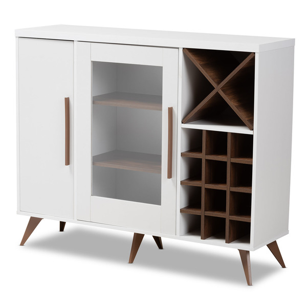 Baxton Studio Pietro Mid-Century Modern White and Brown Finished Wine Cabinet 150-9003